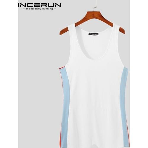 Summer Men Rompers Patchwork Bodybuilding Sleeveless Leisure Homewear Pajamas Jumpsuits Workout Cozy Men Playsuits S-5XL INCERUN