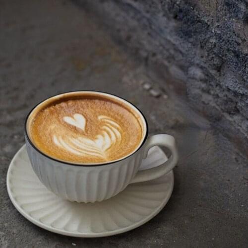 Retro Creative Mark Cup 320ML Stoneware Household Large Mouth Latte Cup Breakfast Office Japanese Coffee Cup with Saucer