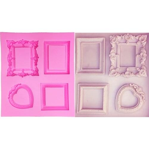 M0684 Square/Love Heart Shape Mirror Frame 3D Silicone Mold Fondant Chocolate Molds Cake Decorating Tools