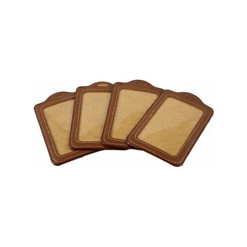 Brown Faux Leather Business Office ID Badge Card Holder 4 Pcs