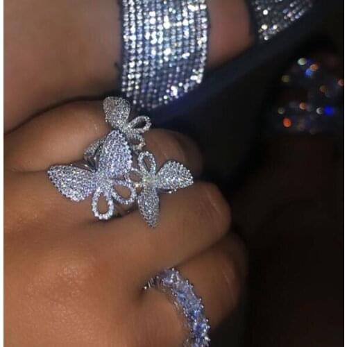 Bling bling 5A cz princess Cut Cluster Butterfly Shape Cubic Zirconia Party Ring bracelet set iced out Hiphop Jewelry