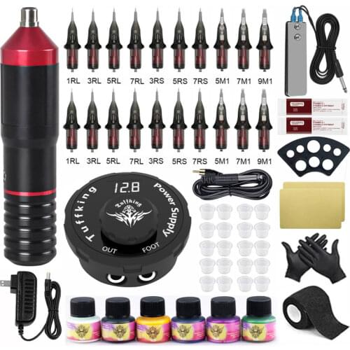 Tattoo Machine Kits RCA Rotary Tattoo Machine LCD Mini Power Supply With Cartridge Needles Permanent Makeup Machine For Body Art