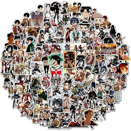 50 Pcs Attack On Titan Anime Stickers Graffiti Cartoon Character Decal on Kids Laptop Guitar Skateboard Luggage Waterproof Toys