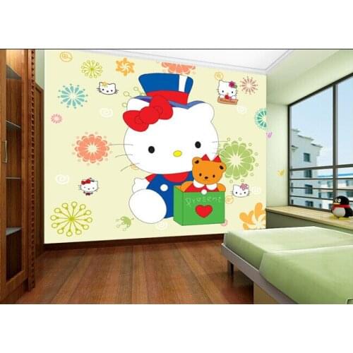 Custom papel DE parede infantil, flowers and Kitty cat cartoon for boys and girls room children room background wall wallpaper