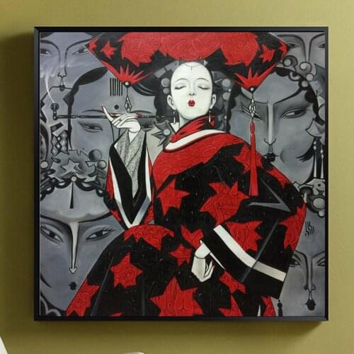 Hand painted Canvas Oil Painting Chinese Contemporary Art Woman Wall Art Pictures for Living Room Home Decor Modern Paintings