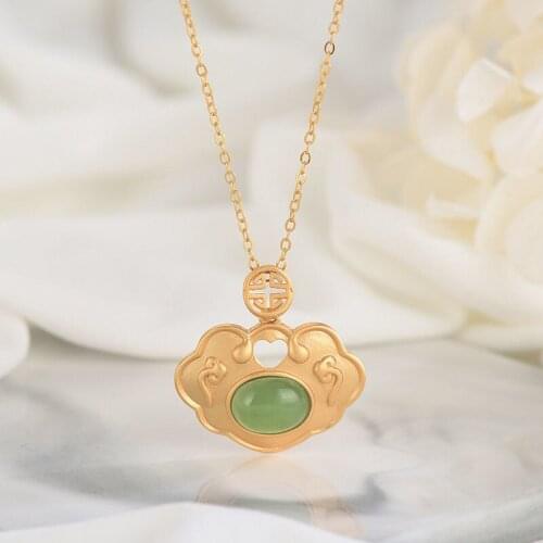 S925 Sterling Silver Pendant Natural Hetian Jade Inlaid All the Best Jasper Ancient Pendant Ornament