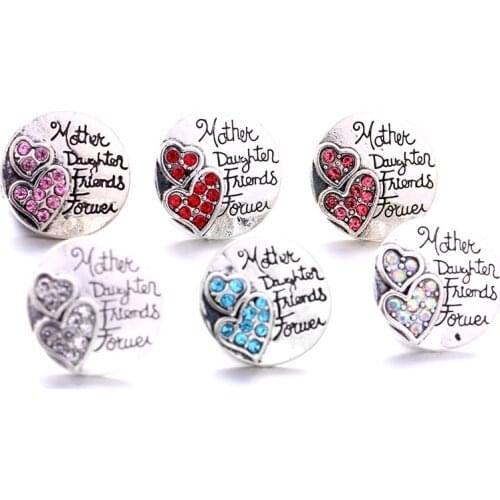Heart Rhinestone Mother Daughter forever 18mm Ginger Snap Button Jewelry Making Bracelet Necklace Jewelry for Women Wholesale