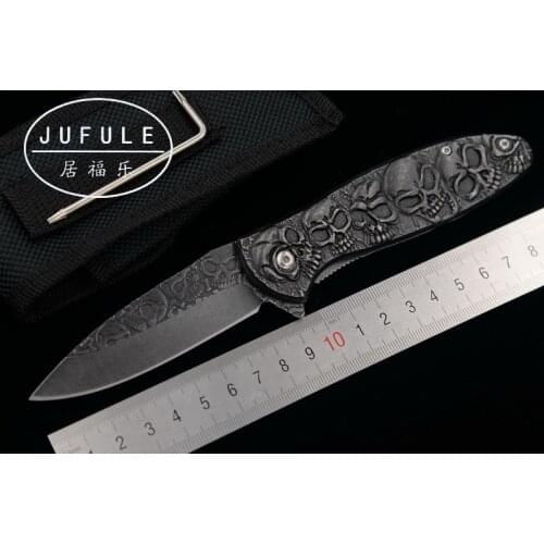 JUFULE Skull carbon steel folding camping hunting pocket Survival EDC tool Tactical outdoor flipper fruit Utility kitchen knife