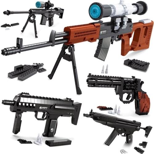 SWAT Army Marines M107 Sniper Assault Rifle Gun Weapon 1:1 Model Building Blocks Sets For Kids Classic Toy MP5 HOT SELLING
