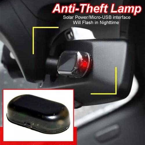 1Pc Universal Car Red LED Light Security System Warning Theft Flash Blinking Fake Solar Car Alarm LED Anti-Theft Caution Lamp