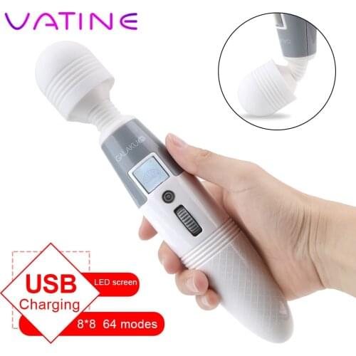 VATINE 64 Modes Clitoris Stimulator Body Massage Vaginal Massager Sex Toys Huge Head AV Vibrator Powerful Magic Wand Vibrator