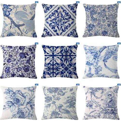 Vintage Blue And White Porcelain Printed Cushion Cover Decorative Sofa Throw Pillow Car Chair Home Decor Pillow Case