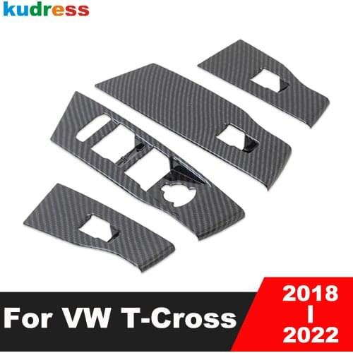 For VW For Volkswagen T-Cross 2018 2019 2020 Caron Fiber Car Interior Window Lift Switch Panel Cover Trim Sticker Accessories