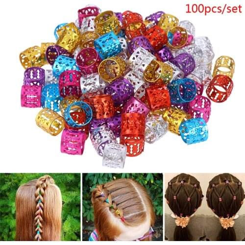 100Pcs Hair Beads For Kids Box Braids Hair Accessories Dreadlock Cuffs Silver Golden Hair Clips Adjustable Hair Extension Beads