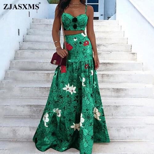 3XL Summer Floral Print Women Skirt Suits Boho Off Shoulder Crop Top and Long Skirts Outfits Spring Pleated Party 2pcs Set Dress