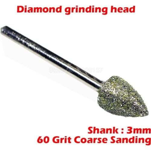 1Pcs 60 Grit Diamond Grinding Head Shank Needle Bits Burrs Metal Stone Jade Engraving Carving Drill Bur Bit Rotary Fine Tip Tool