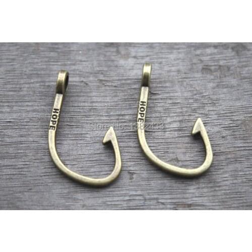 10pcs--Fish Hook Charms, Antique bronze Hook Charm pendants, Hope Charm 35x23mm