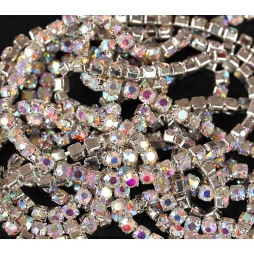 10Yard Crystal AB Bling Claw Crystal Rhinestones Chain Gradient DIY Dense Silver Base Rhineston Chain Garment&Bag Art Decoration