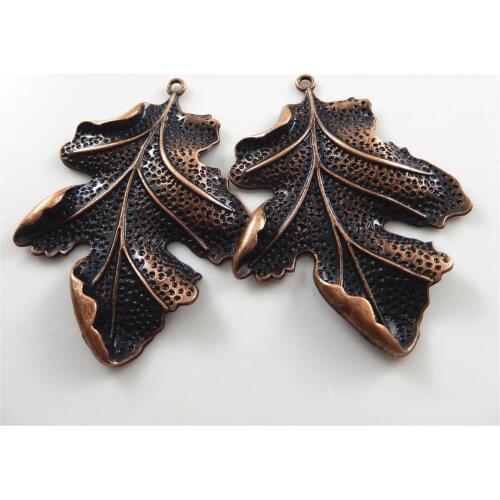 2pcs/lot Red Copper Vintage Leaves Shape Necklace Pendant Women Gift 67*51mm Handmade Jewelry Craft Charm Accessories Fine 51383