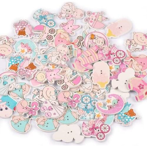 25Pcs Mixed Baby Painted Wooden Buttons For Clothing Sewing Supplies DIY Crafts Scrapbooking Childrens Garment Decoration M2654