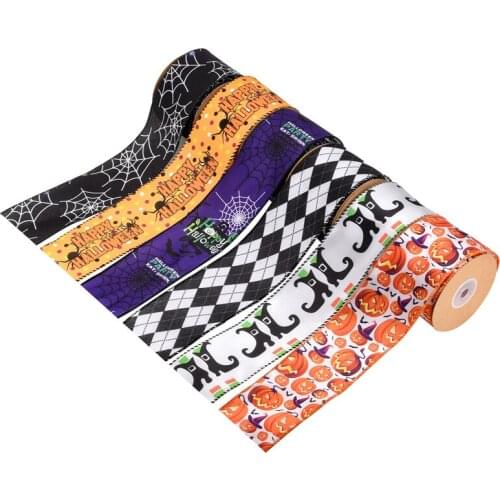 5 yards Halloween Theme Pattern Printed Ribbon for DIY Handmade Hairear Accessories Gift Packaing Festival Decor Material