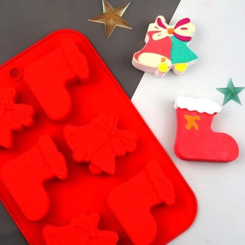 6 cavity Christmas sock bell silicone cake mold, aromatherapy mold, candle mold, cold soap baking