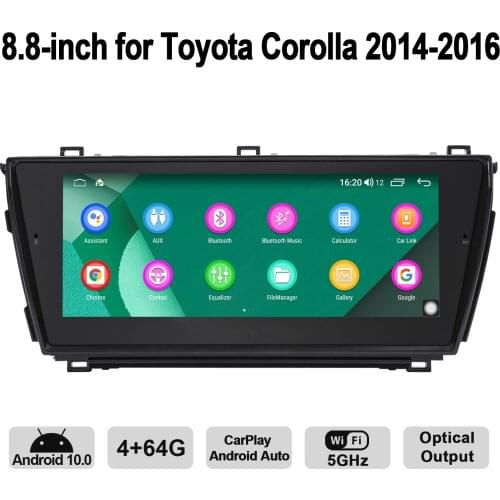 8.8 Inch Android 10.0 Stereo Car Radio Touch Screen 4GB RAM 64GB ROM WiFi/Bluetooth/Carplay /4G For Toyota Corolla 2014-2016