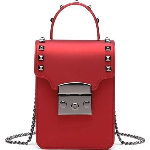 Brand Mini Jelly Bag Women matte PVC Phone Bag Red Green PVC Rivet Vertical Handbag For Phone Wallet Casual Ladies Shoudler Bag