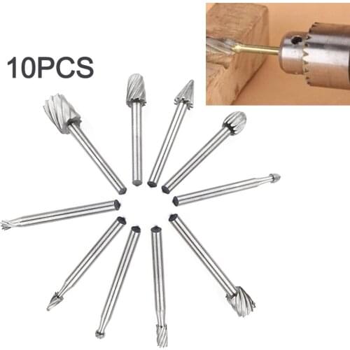 Drill 10 Pcs/Set Speed Steel Wood Cutter HSS Titanium Dremel Routing Rotary Milling Rotary File Cutter Wood Drill Bits 20FEB23