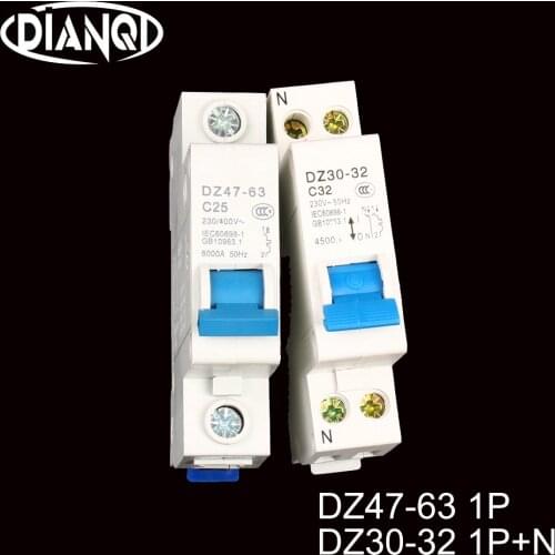 DZ30-32-1P+N DZ47-63-1P 10A-32A C45 Household Industry Air Open Mini Circuit Breaker protection Cutout Switch Chopper