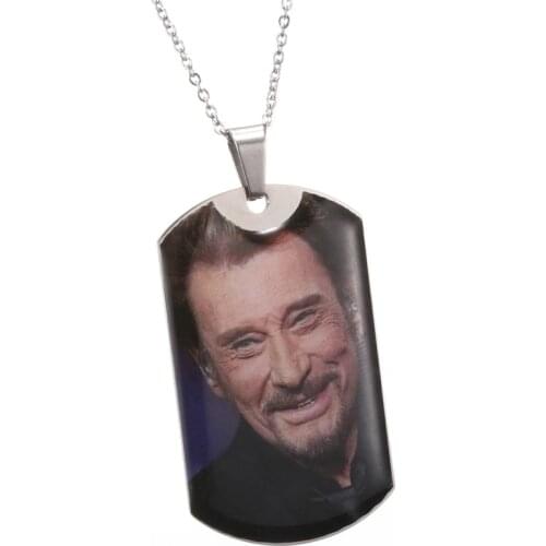 AMORUI French engraving Rocker Johnny Hallyday photo Pendant Necklace Square Pendant female male bijoux Woman