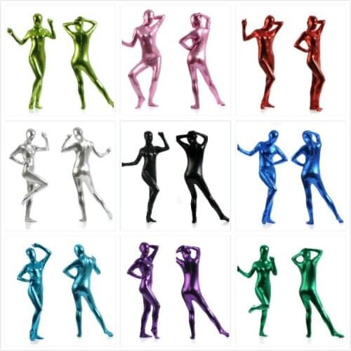 Gesikai Unisex Shiny Metallic Zentai Suits Ladys Adult Shiny Full Bodysuit Shiny Lycra Zentai Bodysuit Halloween Costumes