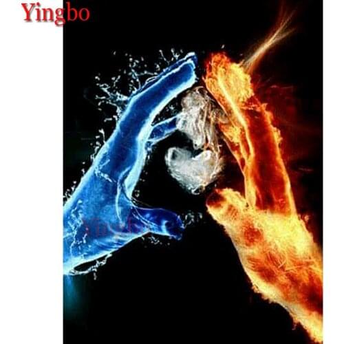 New Arrival Water and Fire Hands with heart image art 5D DIY Diamond painting cross stitch mosaic Diamond Embroidery Home Decor