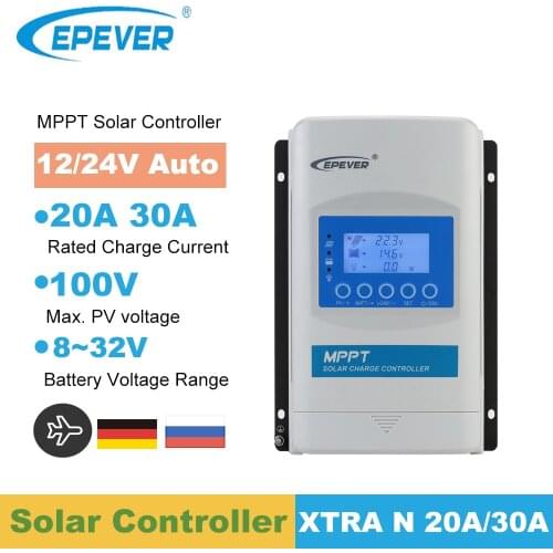 EPever XTRA Series MPPT 20A 30A 40A Solar Charger Controller LCD Solar Regulator 12V 24V and Support lead-acid and Li Batteries
