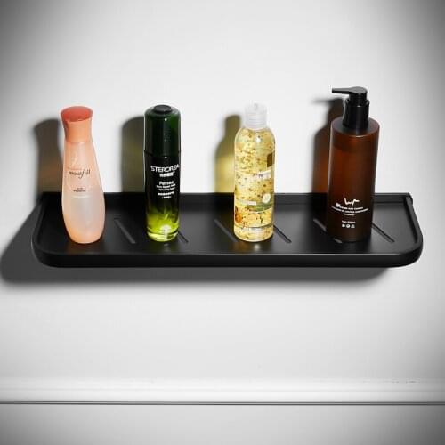 Space Aluminum Bathroom Shelves Black Home Decorative 50cm Bathroom Storage Rack Wall Mounted Shelf with Hook Accessories A08603