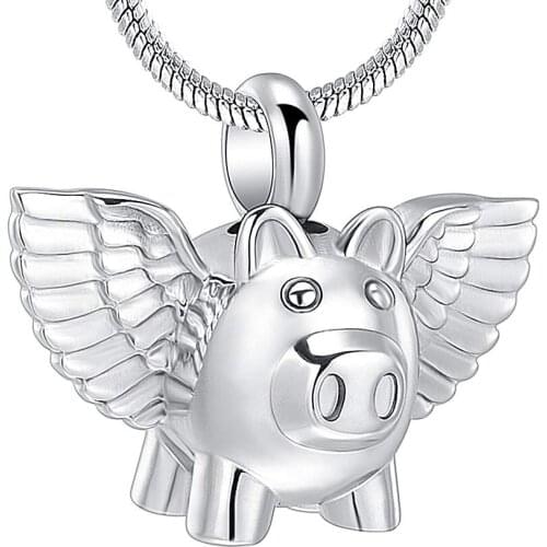 Cremation Jewelry Urn Necklace for Ashes, Flying Pig Memorial Pendant Made of Stainless Steel, Keepsakes Locket