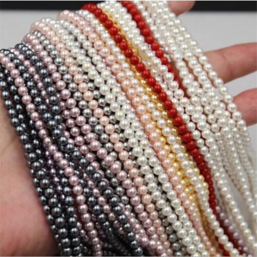 Natural Shell Pearl Powder Red White Pink Round Loose Beads 4 5 6 8 10 12 14 MM Size for Jewelry Making DIY Bracelet Necklace