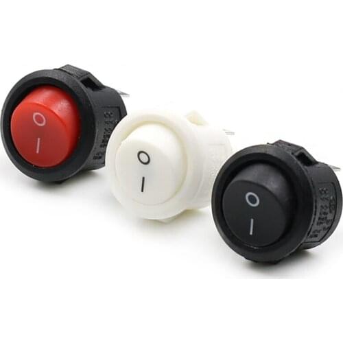 100Pcs 20mm Diameter Small Round Boat Rocker Switches Black Mini Round Black White Red 2 Pin ON-OFF Rocker Switch