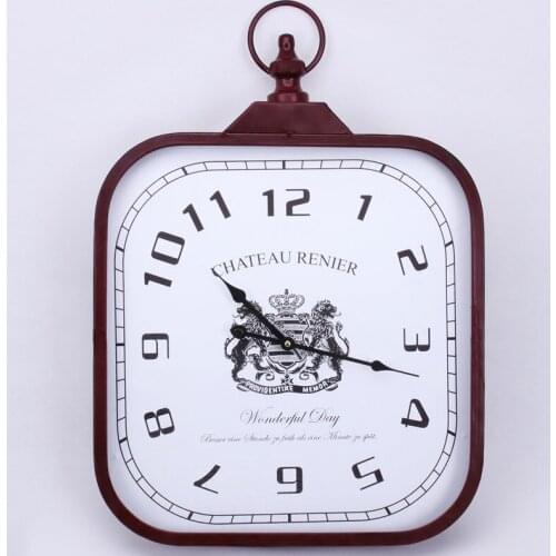Square metal decorative wall clock European Rural retro wall clock living room single side clock glass mirror decorative clock