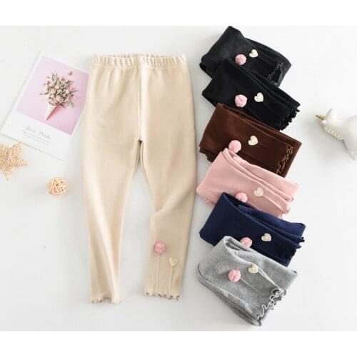 Girls' Leggings Spring And Autumn Cotton New Style Childrens Leggings Trousers Love Hair Ball Outer Wear Pants