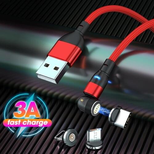 Magnetic Micro USB Type C Cable 3A Quick Charger Wire 90 Degree Rotation Charging Cord LED Charging Indicator For iPhone Xiaomi