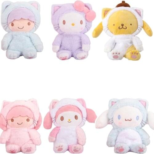 10Cm My Melody Kitty Kuromi Pom Purin Cartoon Japan Anime Figure Sanrio Plush Stuffted Dolls Kawali Birthday Gift Toys for Gilrs