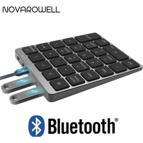 Numeric Keypad Wireless Aluminum Bluetooth Keyboard Support Wired Numpad with USB Hub for Windows Laptop Android Phone