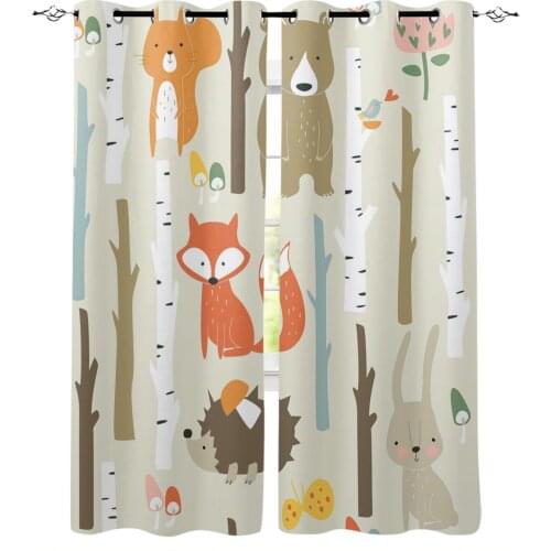 Cartoon Forest Animal Tree Fox Bear Rabbit Kawaii Home Decoration Living Room Curtains Window Treatments Kid Curtain For Bedroom