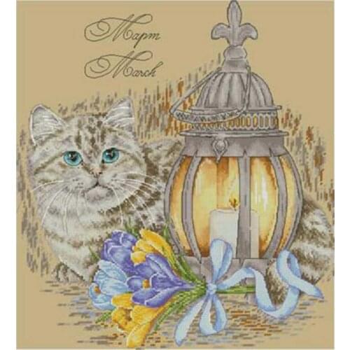 Cat and lamp patterns counted 11CT 14CT 18CT DIY Cross Stitch Sets wholesale Cross-stitch Kits Embroidery Needlework