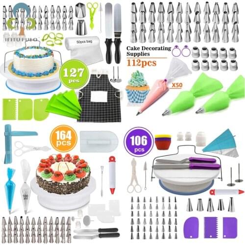 Cake Decorating Tools Pastry Nozzles Converter Cream Bag Turntable Scraper Icing Piping Tips Confectionery Baking Sets GYH