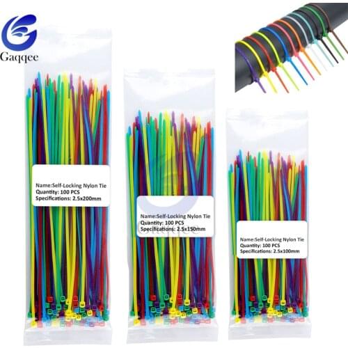 100Pcs 100mm 150mm 200mm Self-locking Nylon Cable Ties Plastic Wire Zip Binding Wrap Straps Mix 10 Color Organiser Fasten Cable