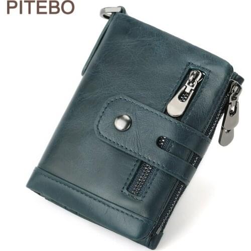 New Style Mens fashion business leisure multi-card Cow-skin short leather Wallet Zipper Card-Holder Pocket Change Purse