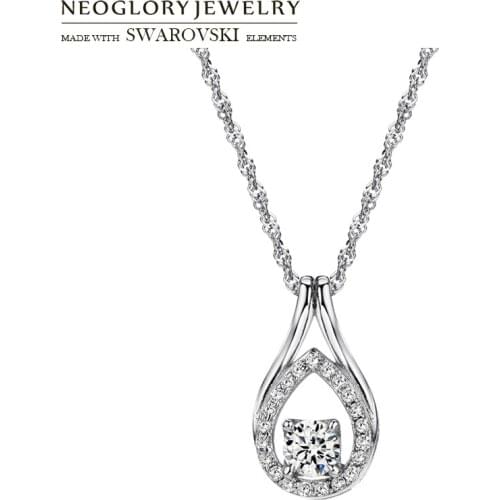 Neoglory Zircon & S925 Sterling Silver Long Pendant Charm Necklace Elegant Water Drop Design Allergy Free Fashion Women Sale