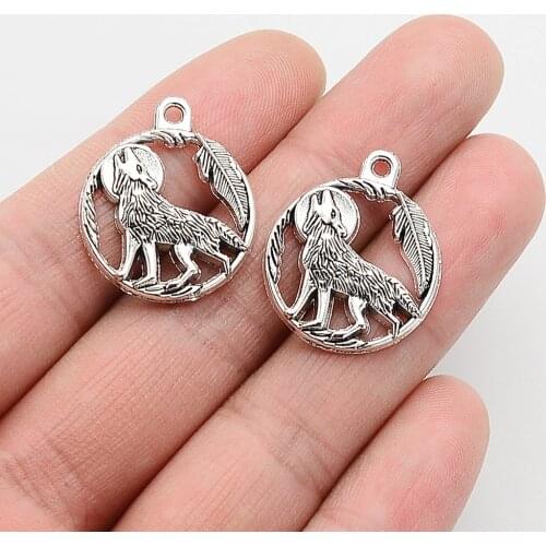 15pcs/lot--25x21mm,Wolf Charm Moon Leaf Animals Charms ,Antique Silver Plated Pendant,DIY Jewellery Making Finding Supplies
